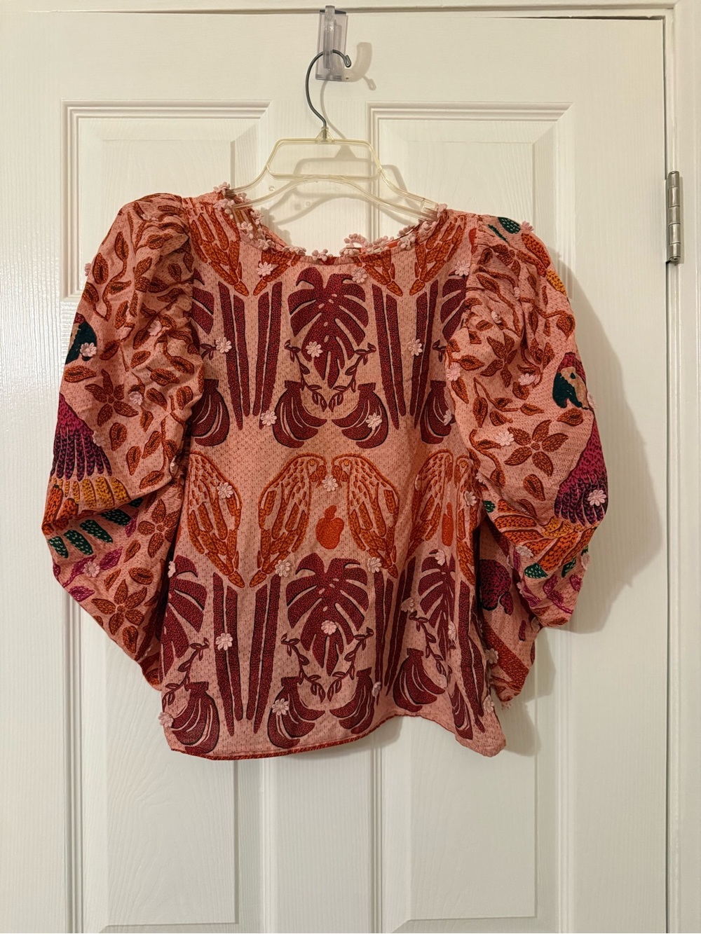 Farm Rio Ainika Rouched Parrot Motif Blouse Size Small